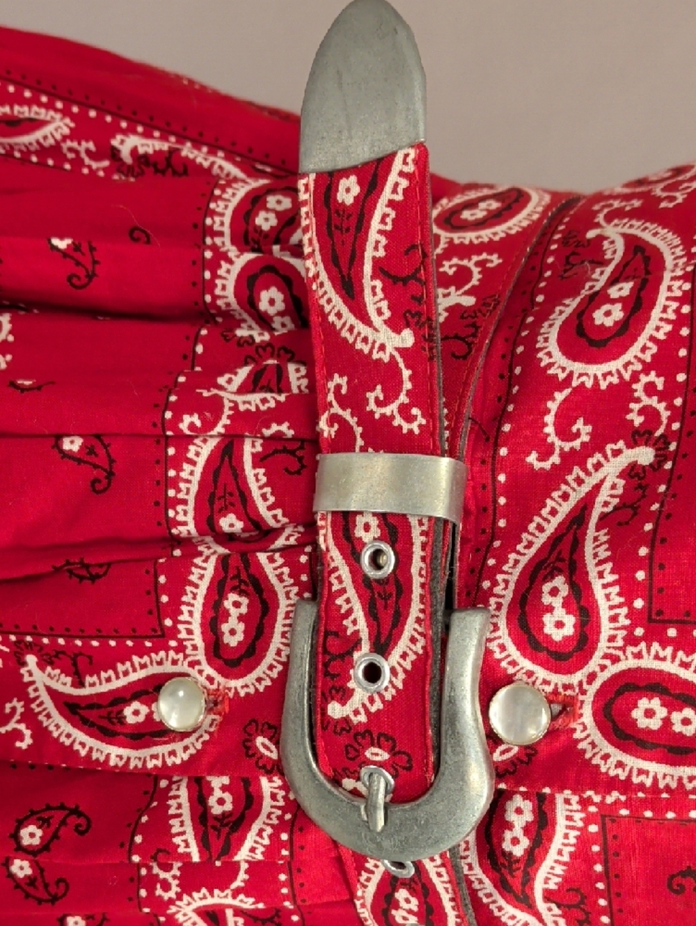 Vintage Red Bandana Halter Dress Fit-and-Flare Low V Belted Sexy Country Western - Picture 8 of 15